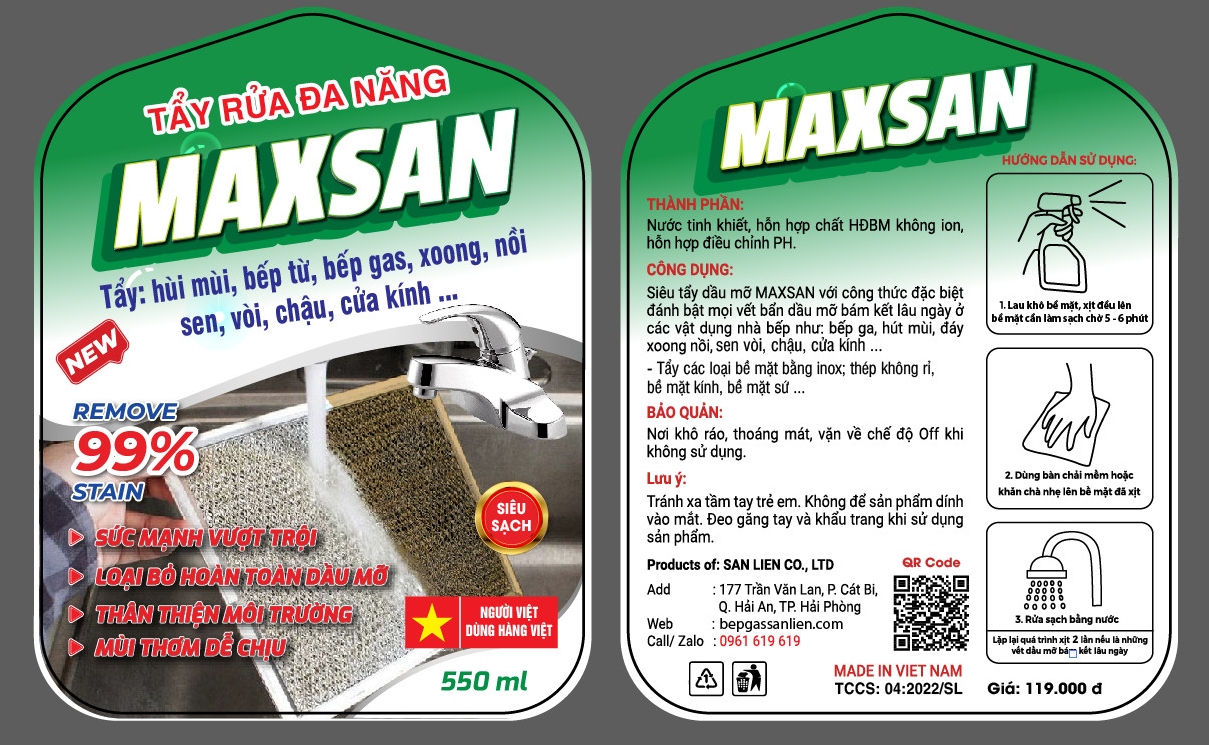 Sản Phẩm Tẩy Rửa Đa Năng MAXSAN 550 ml – San Liên